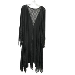 POL Duster Women’s Medium Gray Crochet Lagenlook Fairy Whimsical Boho Cowgirl